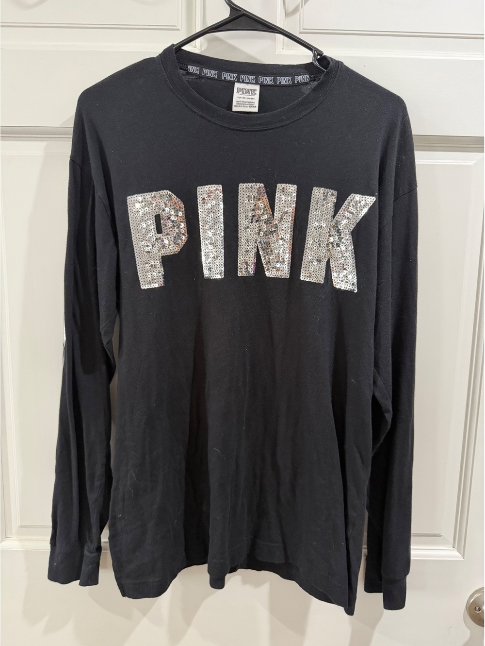 PINK Victoria's Secret Black Long Sleeve Shirt with Sequin Logo